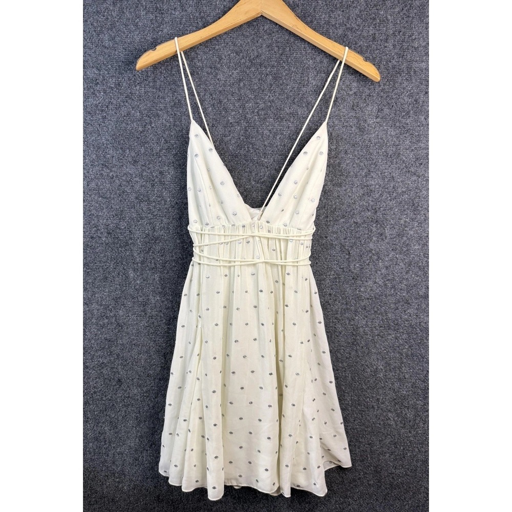 Free People Lurex Dot Mini Dress Womens Chest SZ M? Cream V-Neck Spaghetti Strap